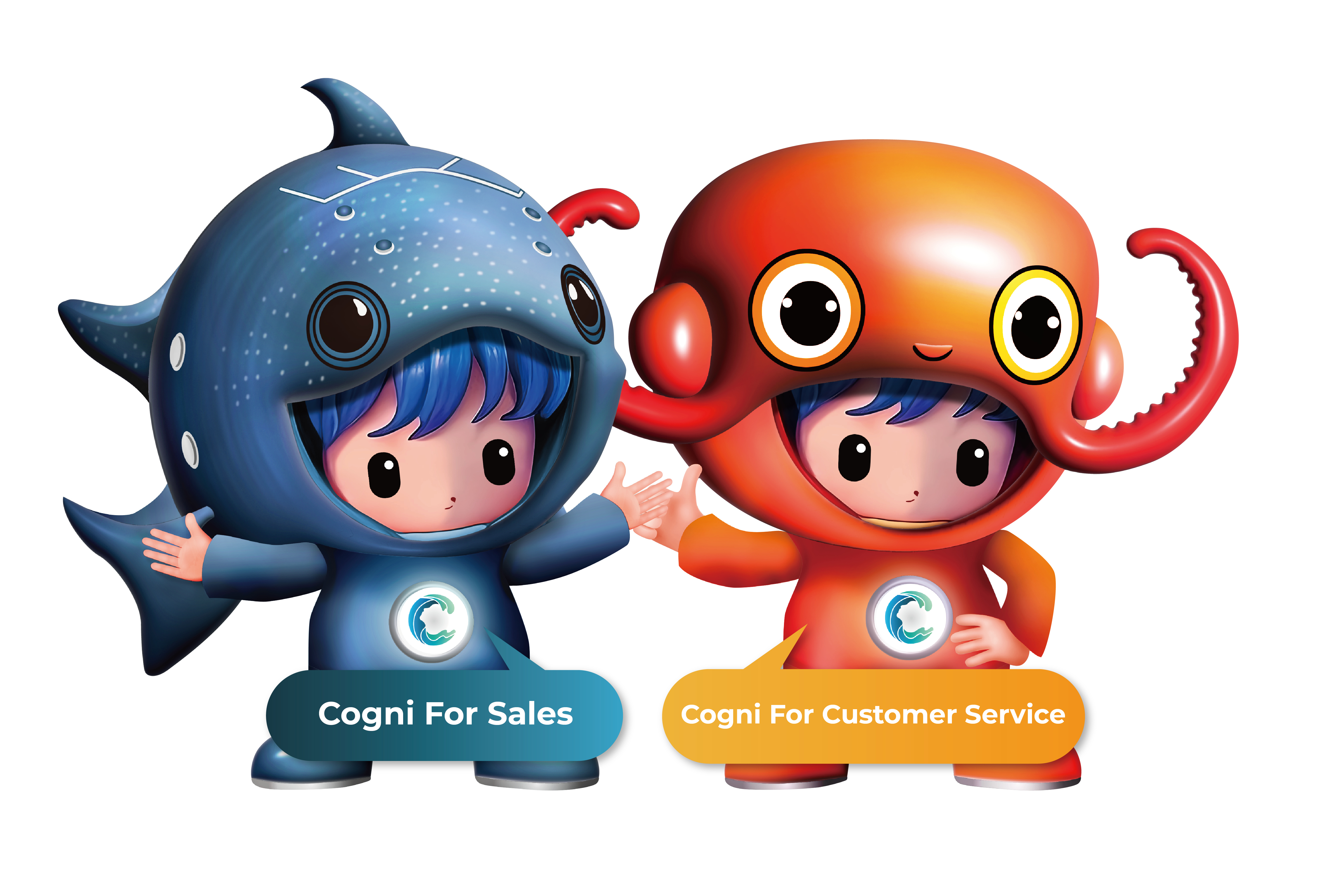 Cogni for Sales and Cogni for Customer Service mascots